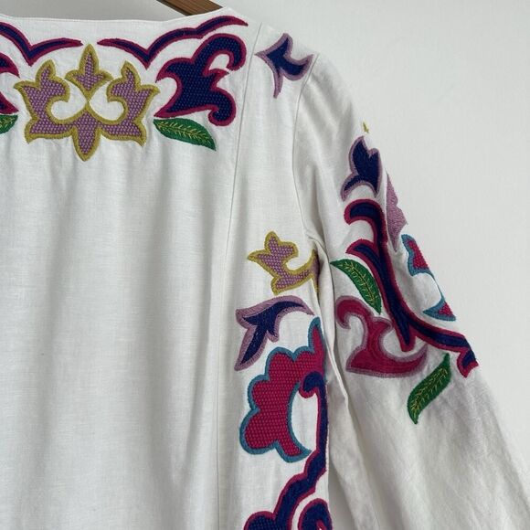 Anthropologie Maeve Olympia Dress XS Embroidered Cotton Linen Tunic Boho Resort - Picture 7 of 16